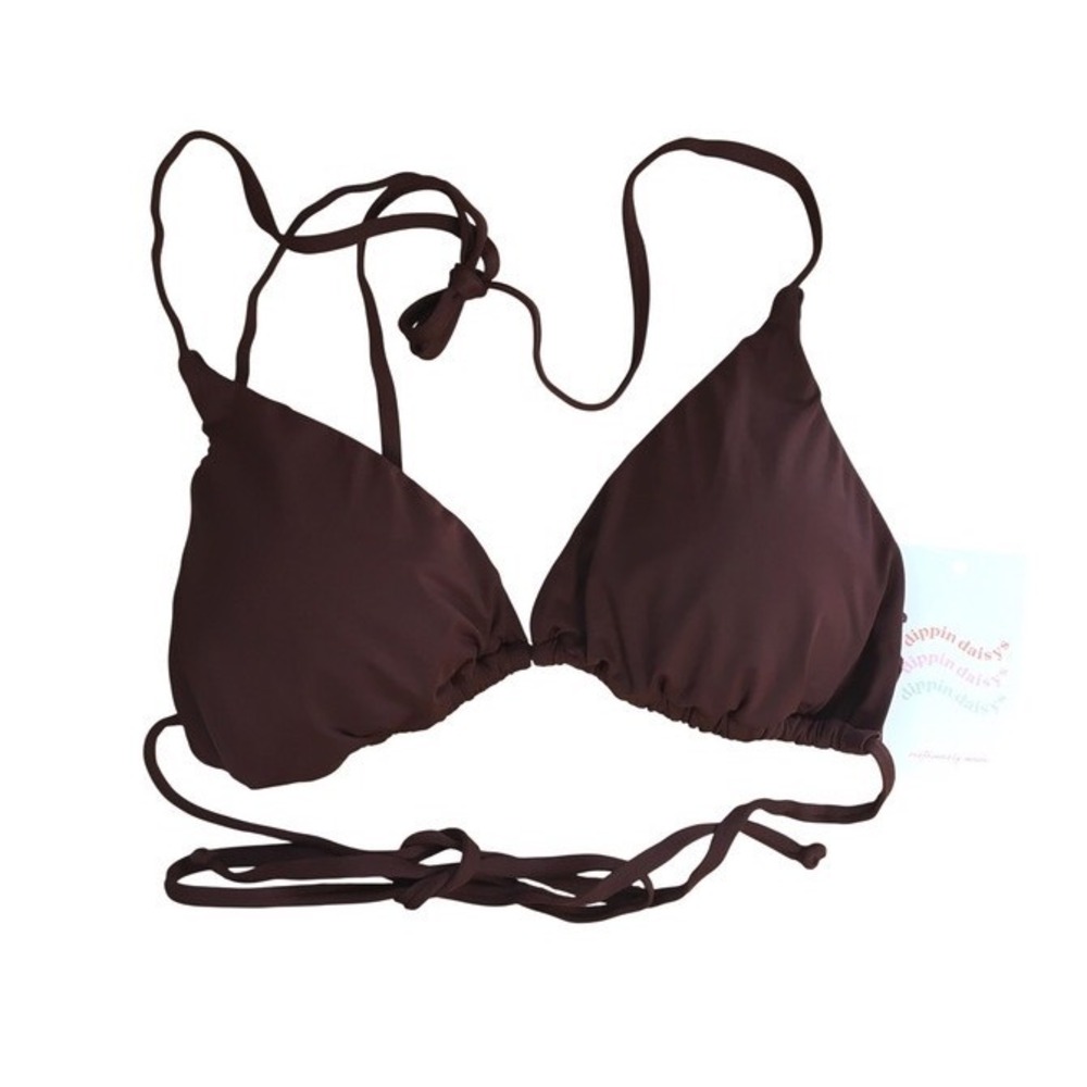Dippin Daisys Palm String Bikini Top Womens XL Mocha Brown NWT Triangle Tie Back
